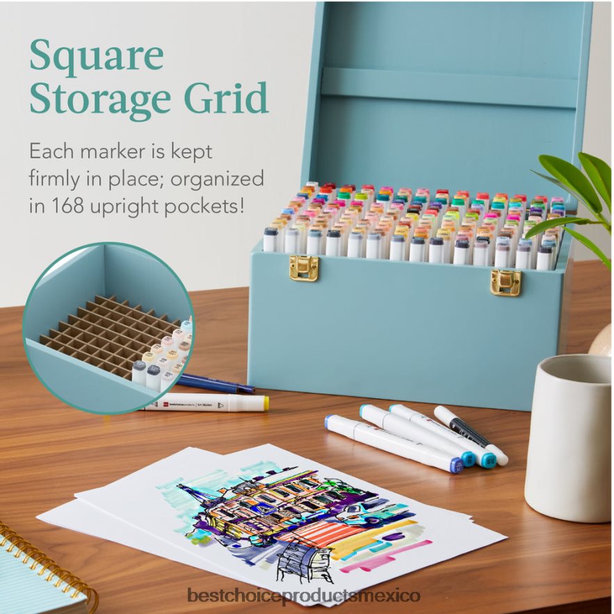 accesorio kit de rotulador a base de alcohol con pincel y punta de cincel, estuche de transporte Best Choice Products azul X080FZ1048