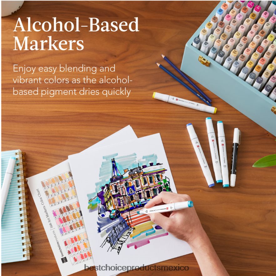 accesorio kit de rotulador a base de alcohol con pincel y punta de cincel, estuche de transporte Best Choice Products azul X080FZ1048