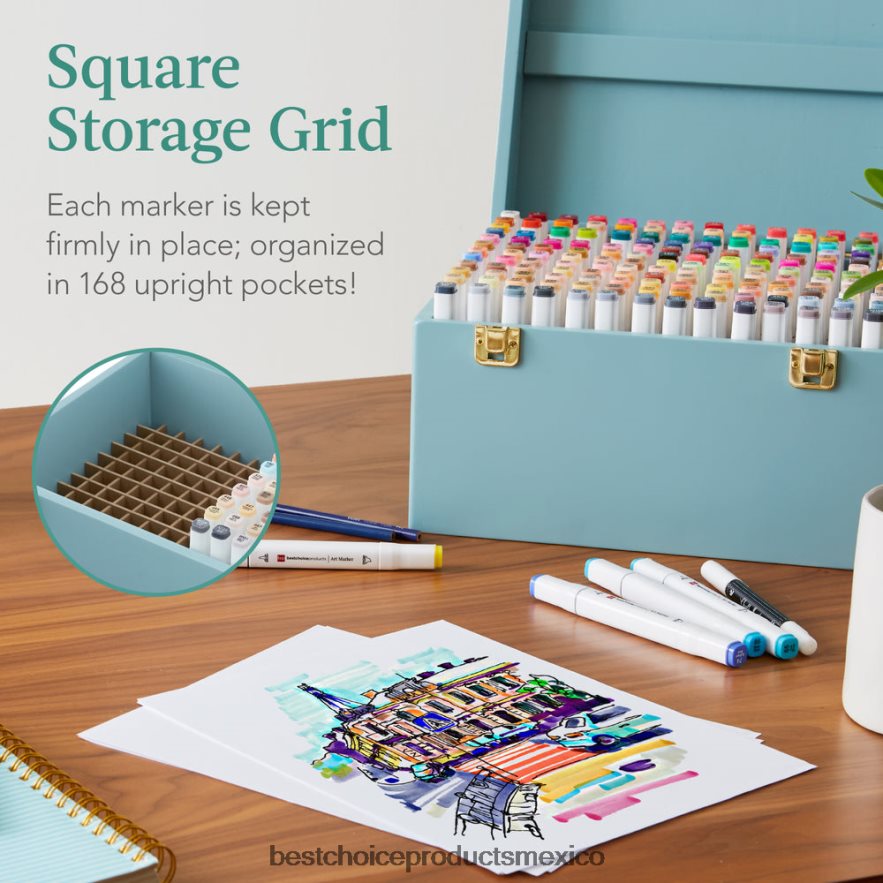 accesorio kit de rotulador a base de alcohol con pincel y punta de cincel, estuche de transporte Best Choice Products azul X080FZ1065