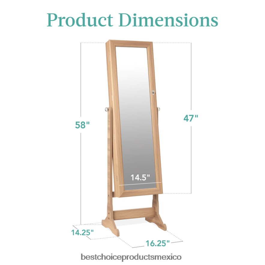 accesorio Armario con espejo para joyería independiente de cuerpo entero con interior de terciopelo Best Choice Products roble natural X080FZ1202