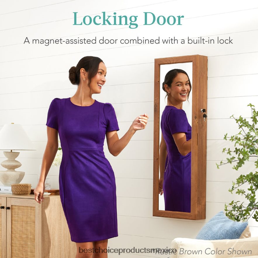 accesorio Armario para joyería con espejo de montaje en puerta/pared con espejo interior, luces LED Best Choice Products Rosa empolvado X080FZ604