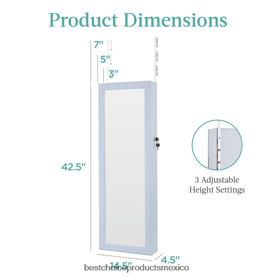 accesorio Armario para joyería con espejo de montaje en puerta/pared con espejo interior, luces LED Best Choice Products azul pálido X080FZ600