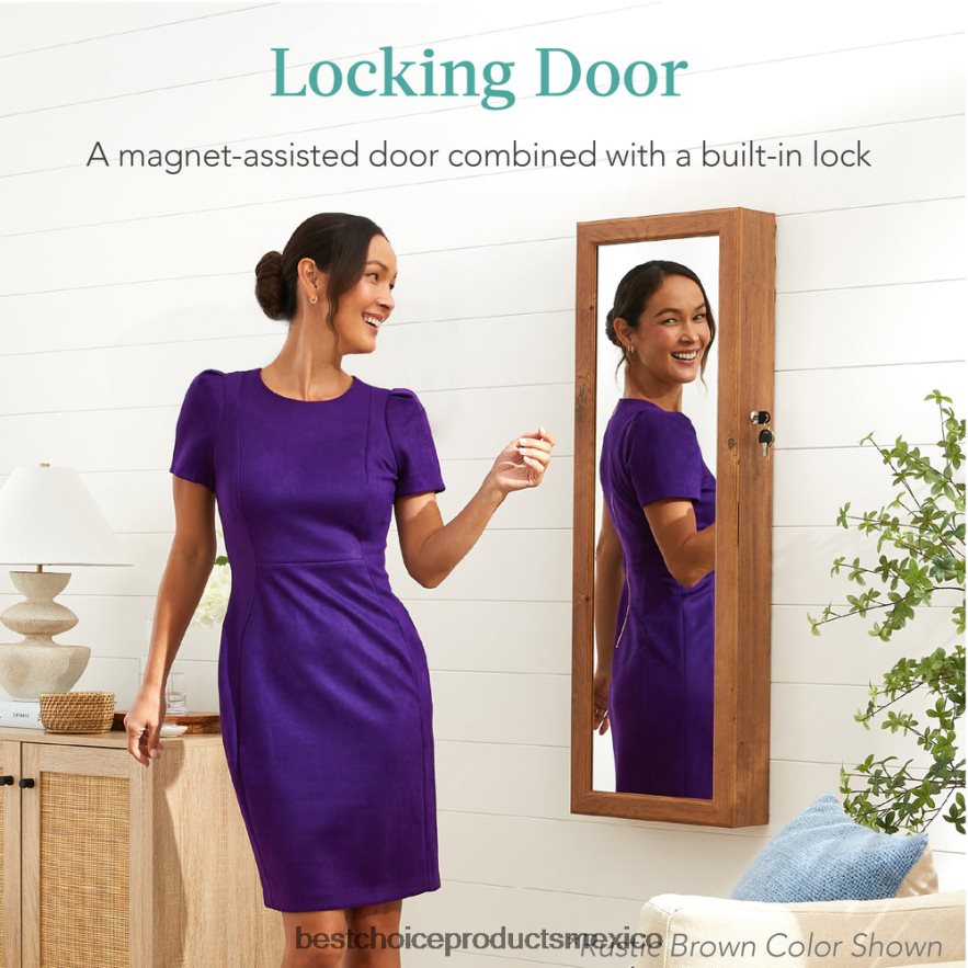 accesorio Armario para joyería con espejo de montaje en puerta/pared con espejo interior, luces LED Best Choice Products blanco costero X080FZ609