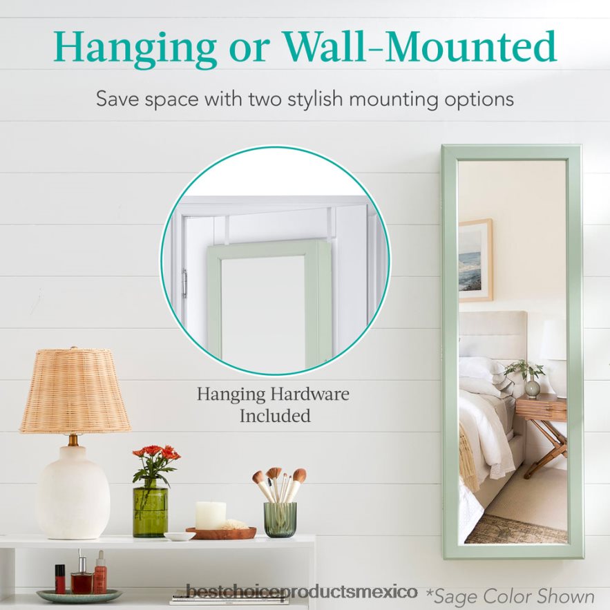 accesorio Armario para joyería con espejo de montaje en puerta/pared con espejo interior, luces LED Best Choice Products lavanda X080FZ599