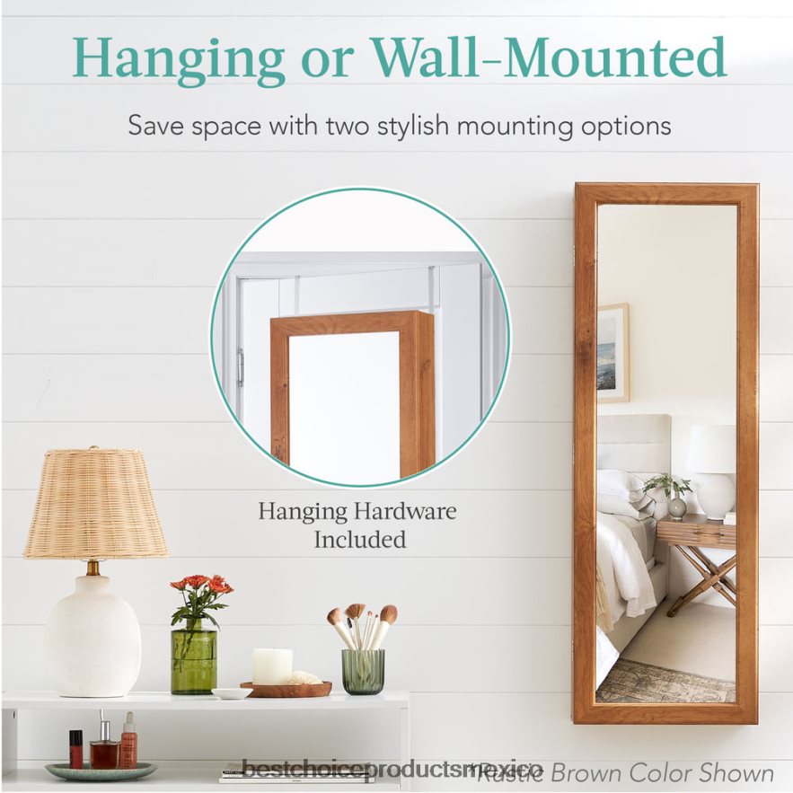 accesorio Armario para joyería con espejo de montaje en puerta/pared con espejo interior, luces LED Best Choice Products negro X080FZ602