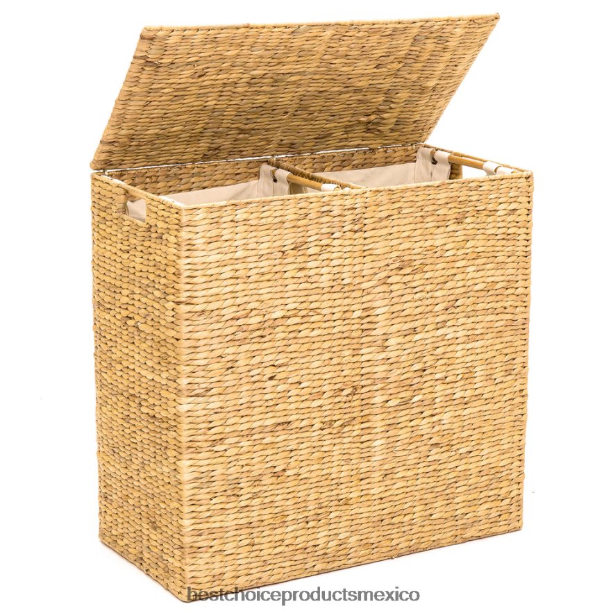 accesorio Cesto doble extra grande de jacinto de agua para la ropa sucia con 2 bolsas de revestimiento Best Choice Products marrón X080FZ348