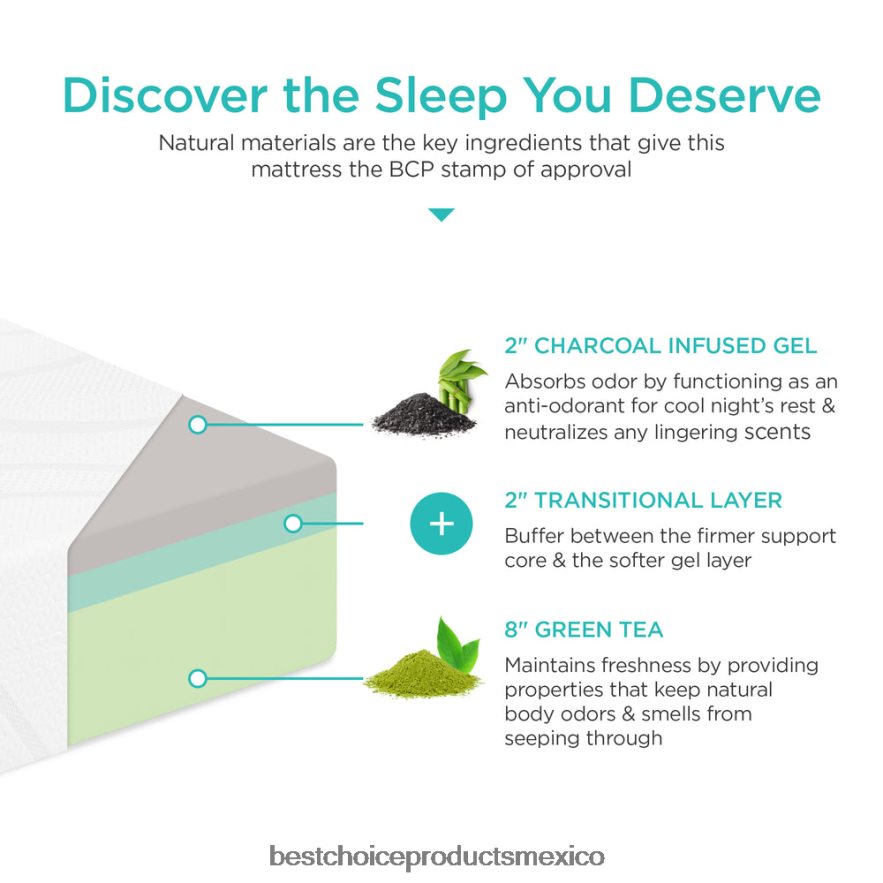 accesorio Colchón de espuma con memoria de gel de carbón de bambú y té verde de felpa media de 12 pulgadas Best Choice Products belleza X080FZ1216