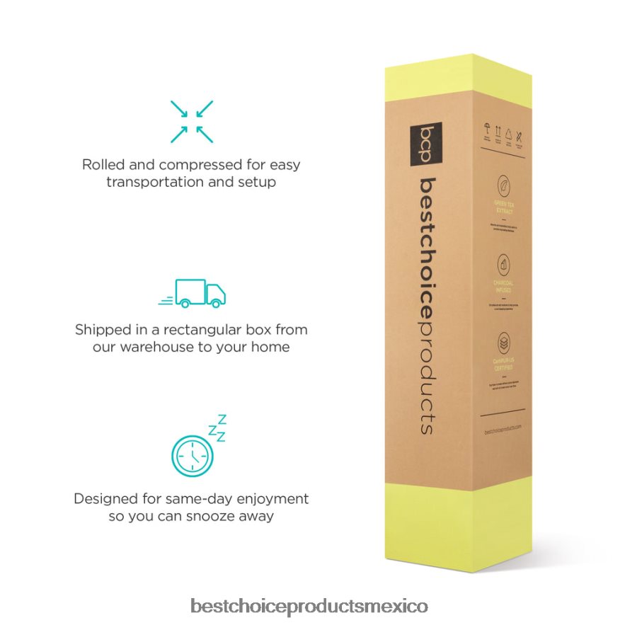 accesorio Colchón de espuma con memoria de gel de carbón de bambú y té verde de felpa media de 12 pulgadas Best Choice Products belleza X080FZ1216