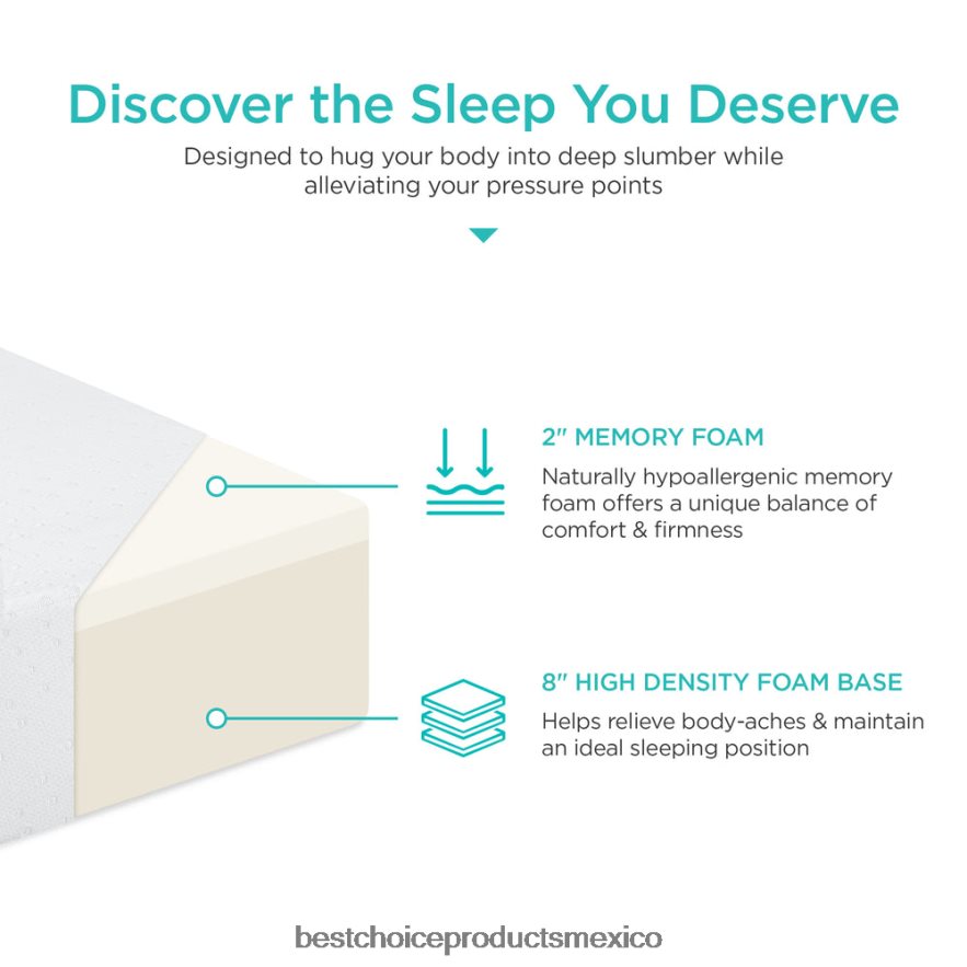 accesorio Colchón de espuma viscoelástica de doble capa de 10 pulgadas con espuma certificada certipur-us Best Choice Products belleza X080FZ1192