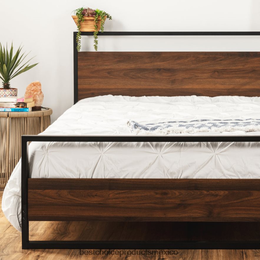 accesorio Estructura de cama tamaño queen con plataforma de madera y metal con listones de madera Best Choice Products marrón oscuro X080FZ350