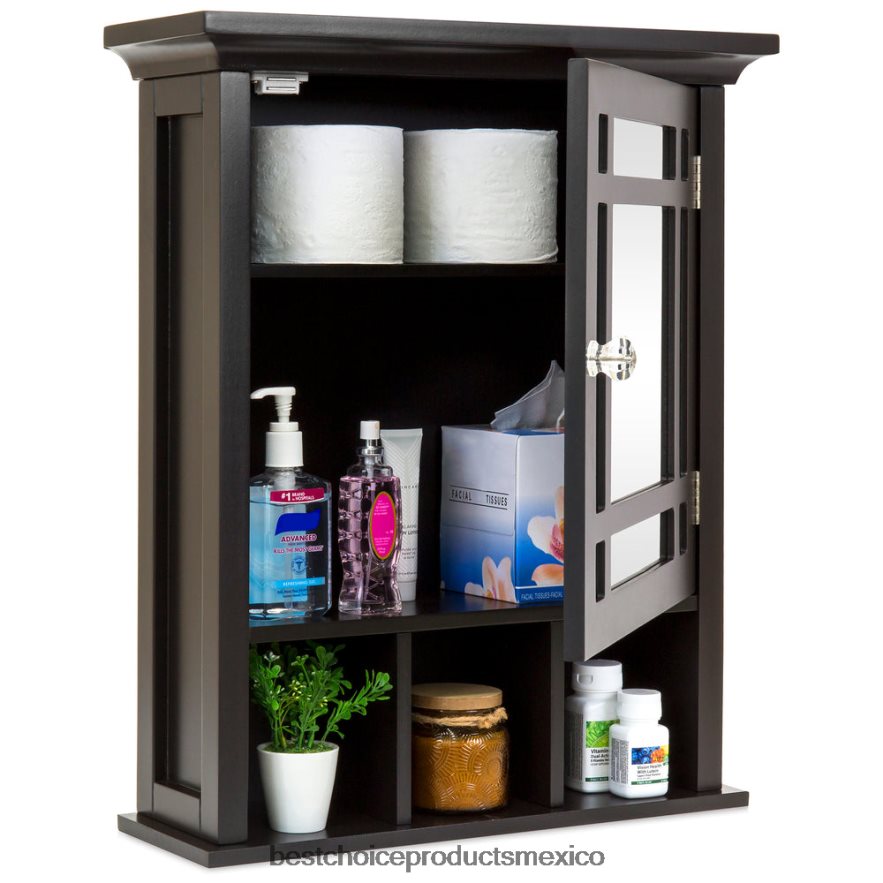 accesorio Gabinete de almacenamiento de pared con espejo de tocador para baño Best Choice Products Café exprés X080FZ1290