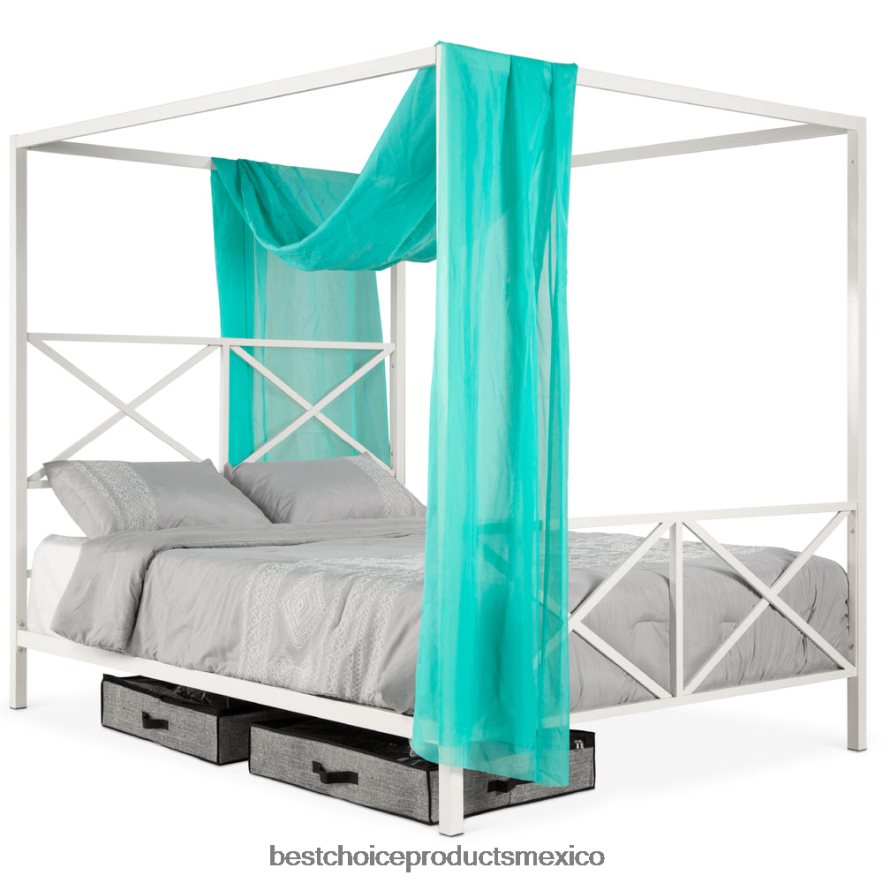 accesorio Marco de cama con dosel de metal moderno tamaño queen de 4 postes con cabecera y pie de cama Best Choice Products blanco X080FZ1300