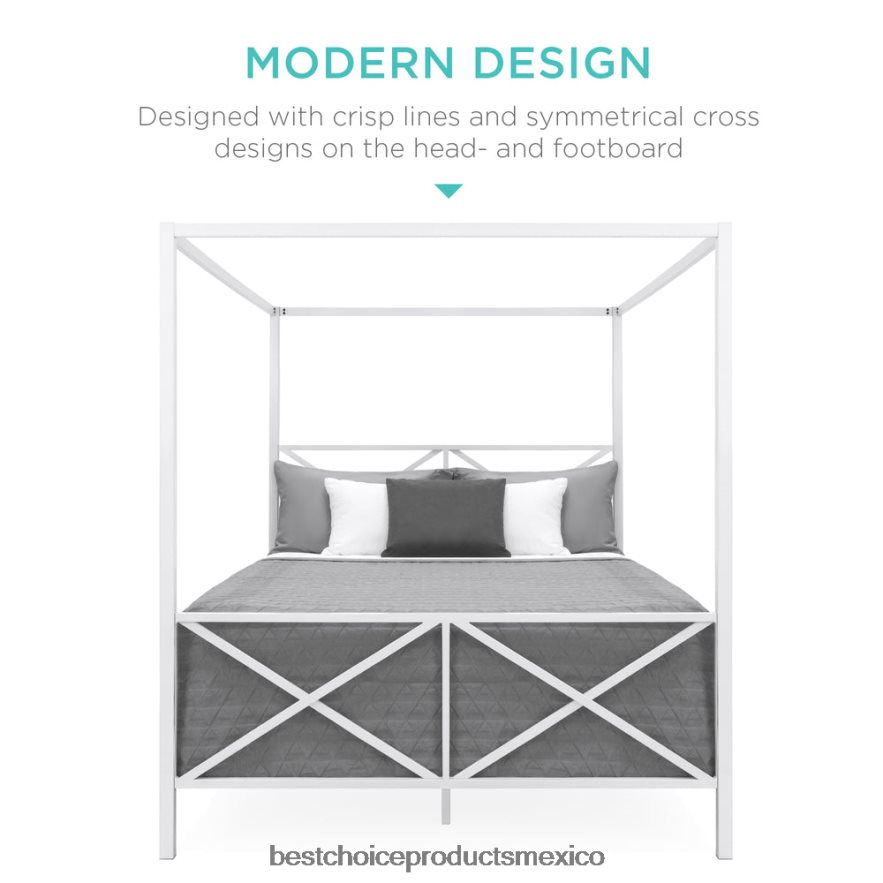 accesorio Marco de cama con dosel de metal moderno tamaño queen de 4 postes con cabecera y pie de cama Best Choice Products blanco X080FZ1300