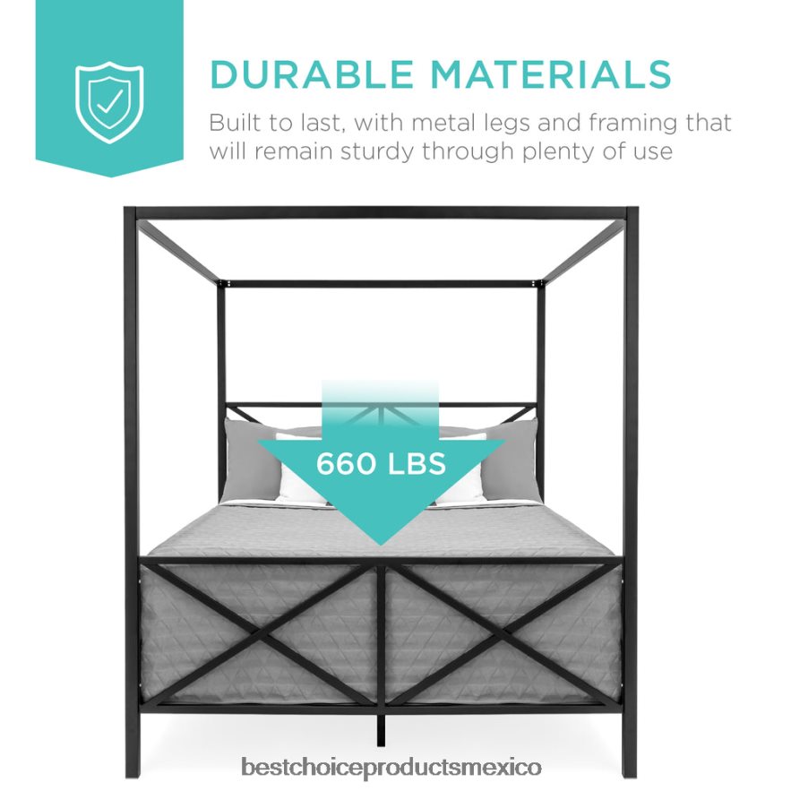 accesorio Marco de cama con dosel de metal moderno tamaño queen de 4 postes con cabecera y pie de cama Best Choice Products blanco X080FZ1300