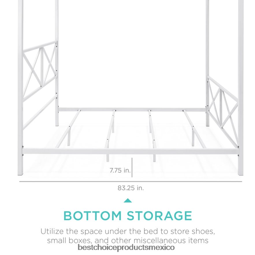 accesorio Marco de cama con dosel de metal moderno tamaño queen de 4 postes con cabecera y pie de cama Best Choice Products blanco X080FZ1300