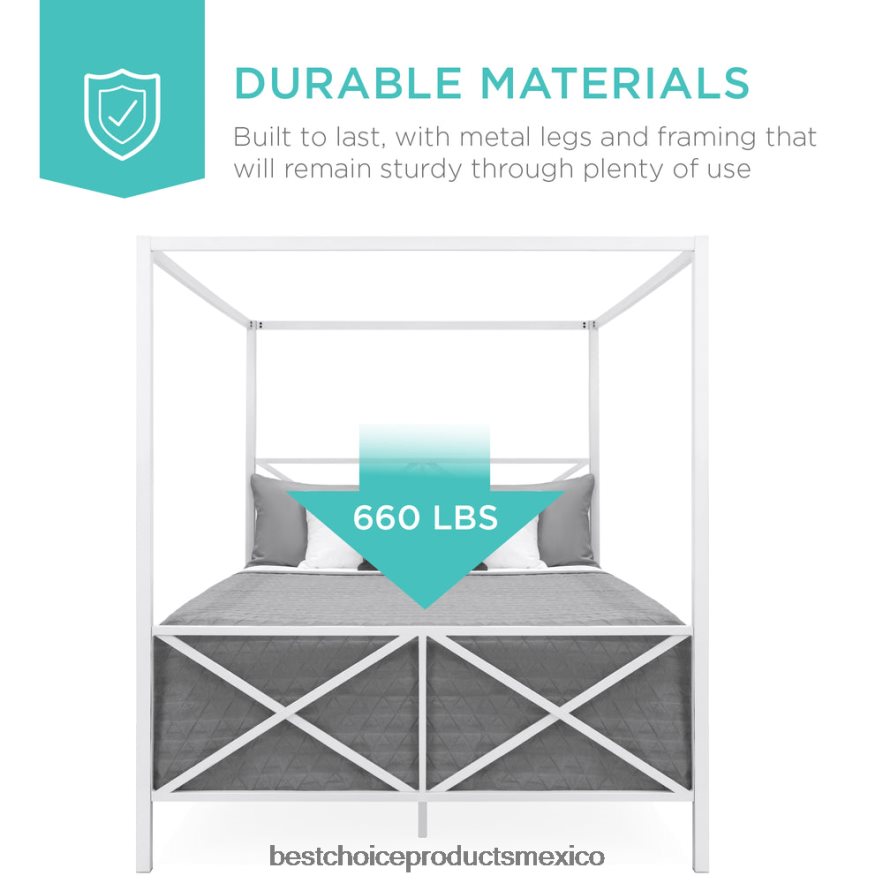 accesorio Marco de cama con dosel de metal moderno tamaño queen de 4 postes con cabecera y pie de cama Best Choice Products blanco X080FZ1300