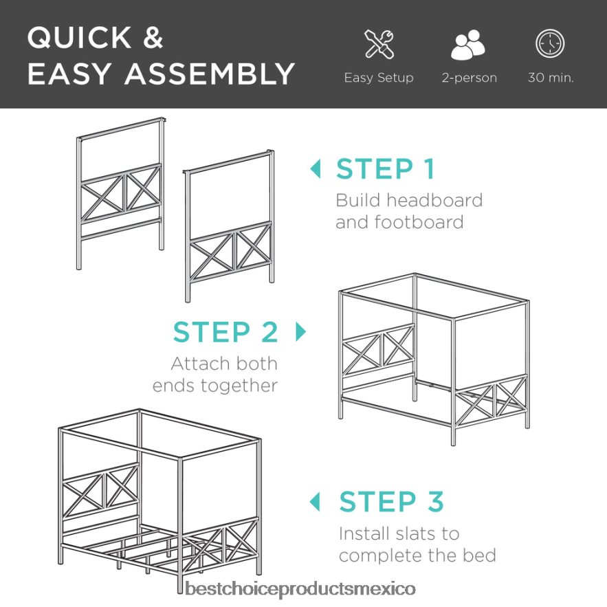 accesorio Marco de cama con dosel de metal moderno tamaño queen de 4 postes con cabecera y pie de cama Best Choice Products blanco X080FZ1300