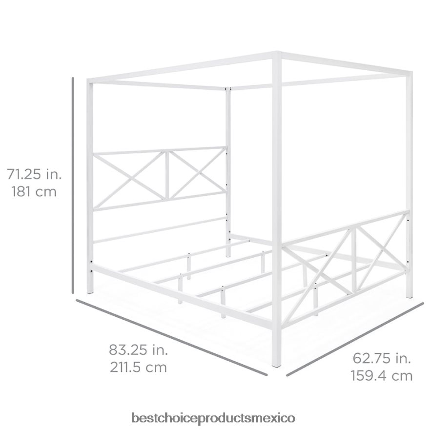 accesorio Marco de cama con dosel de metal moderno tamaño queen de 4 postes con cabecera y pie de cama Best Choice Products blanco X080FZ1300