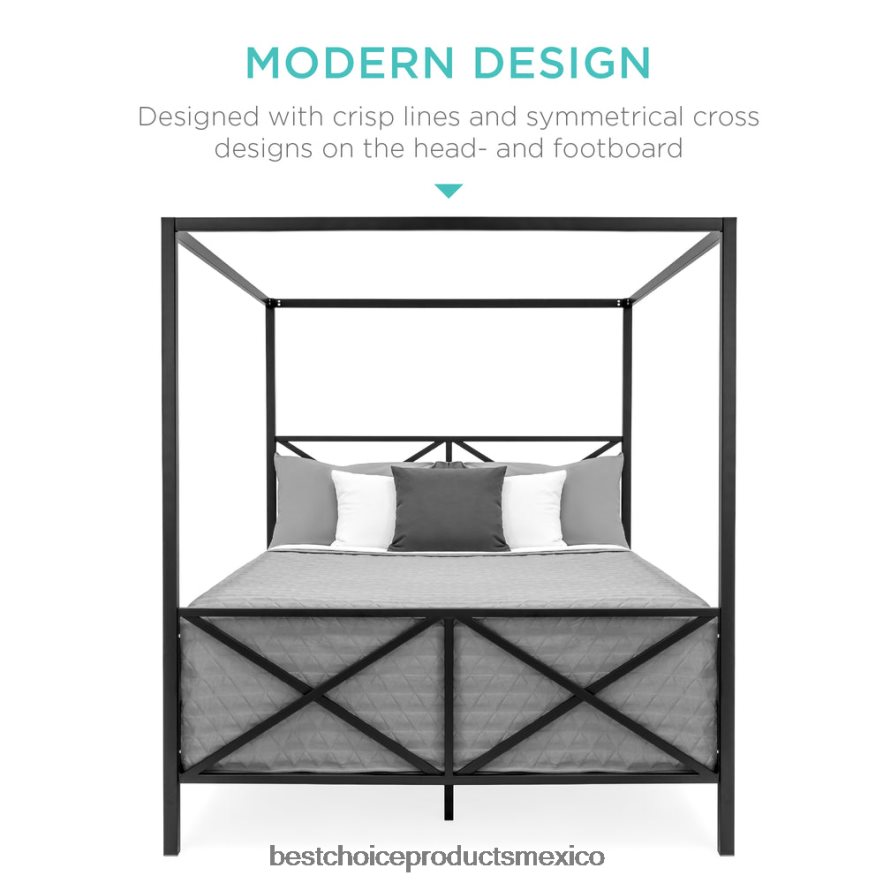 accesorio Marco de cama con dosel de metal moderno tamaño queen de 4 postes con cabecera y pie de cama Best Choice Products blanco X080FZ1300