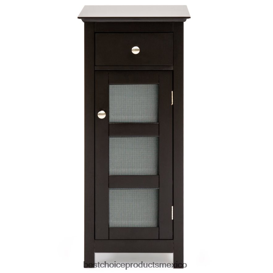 accesorio mueble de almacenamiento para baño con 3 estantes, puertas dobles de vidrio templado Best Choice Products café expreso X080FZ1293