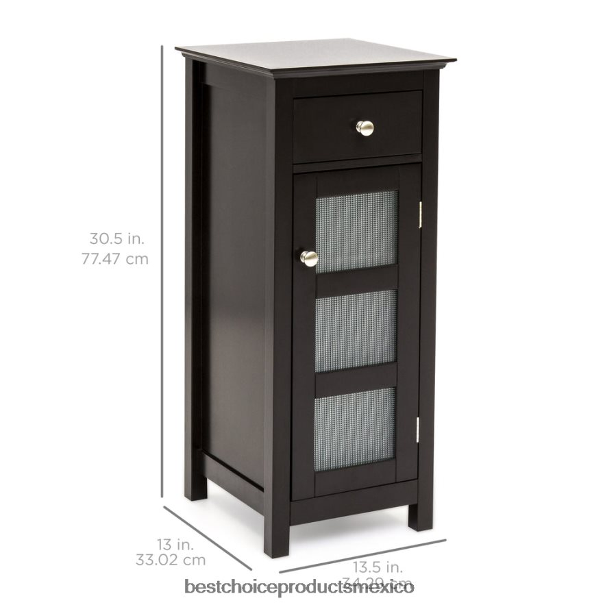 accesorio mueble de almacenamiento para baño con 3 estantes, puertas dobles de vidrio templado Best Choice Products café expreso X080FZ1293