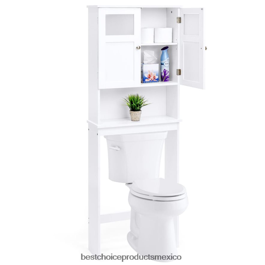 accesorio mueble de almacenamiento para baño sobre el inodoro de doble puerta Best Choice Products blanco X080FZ1280