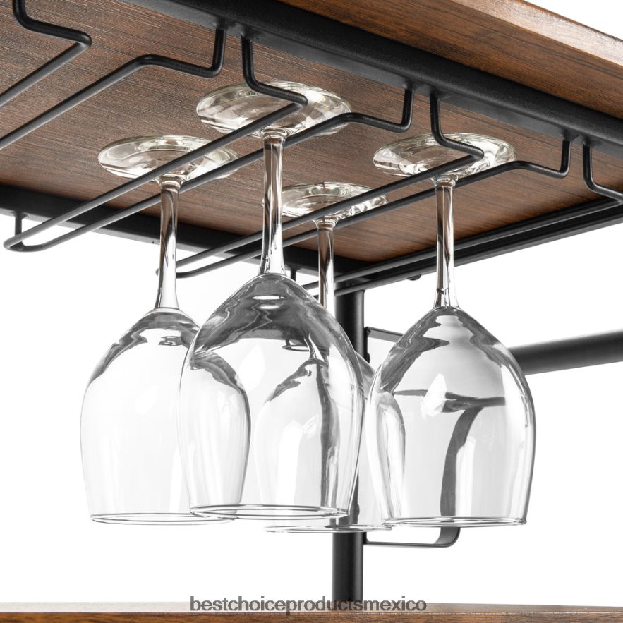 accesorio Barra de estantes de madera industrial de 45 pulgadas y carrito para vinos con estantes para botellas y vasos Best Choice Products marrón X080FZ1178