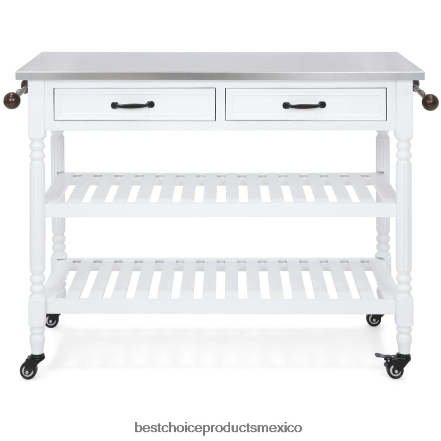 accesorio Carro de barra y almacenamiento con isla de cocina con tapa de acero inoxidable Best Choice Products blanco X080FZ365
