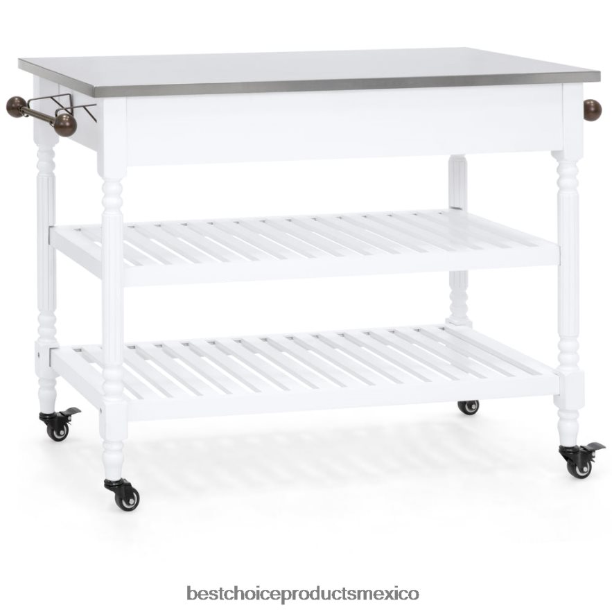accesorio Carro de barra y almacenamiento con isla de cocina con tapa de acero inoxidable Best Choice Products blanco X080FZ365