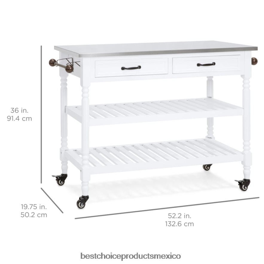 accesorio Carro de barra y almacenamiento con isla de cocina con tapa de acero inoxidable Best Choice Products blanco X080FZ365