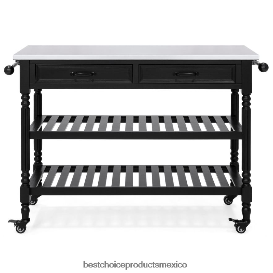 accesorio Carro de barra y almacenamiento con isla de cocina con tapa de acero inoxidable Best Choice Products negro X080FZ366