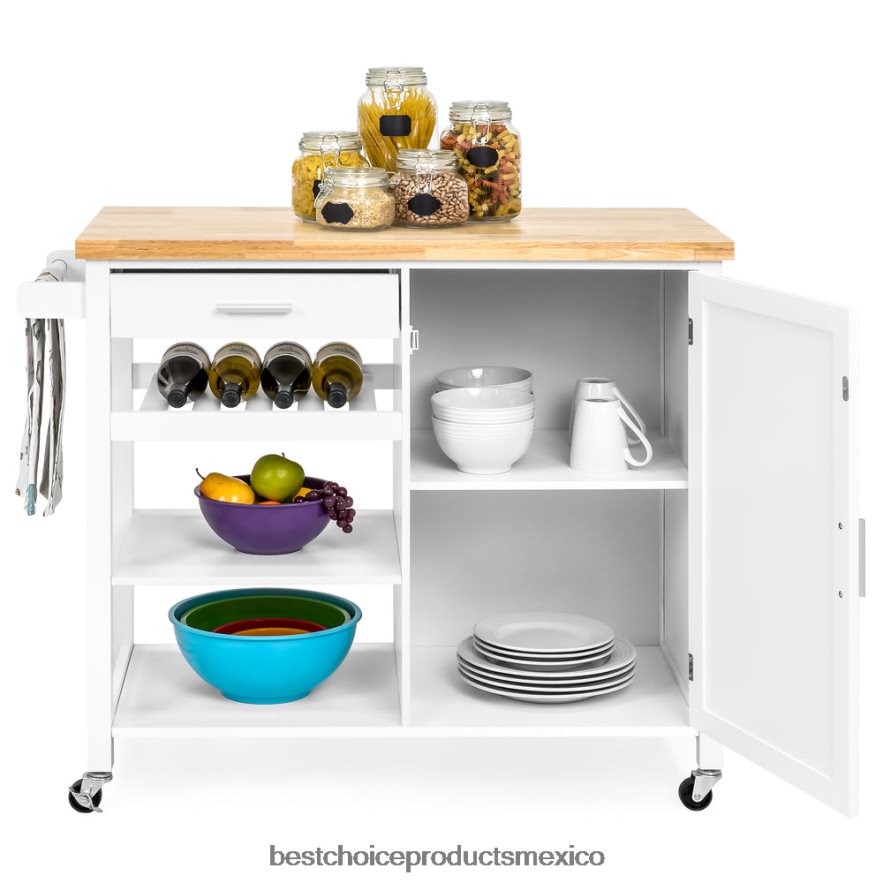 accesorio carro de isla de cocina móvil Best Choice Products blanco X080FZ1301