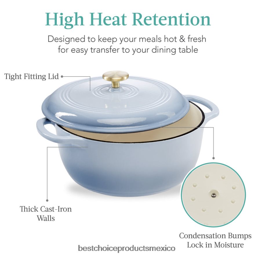 accesorio utensilios de cocina de horno holandés de hierro fundido con esmalte y mangos Best Choice Products azul aciano X080FZ332