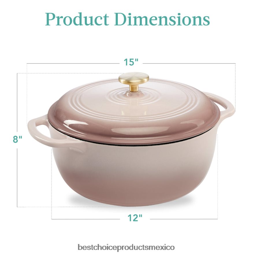 accesorio utensilios de cocina de horno holandés de hierro fundido con esmalte y mangos Best Choice Products beige champiñón X080FZ575