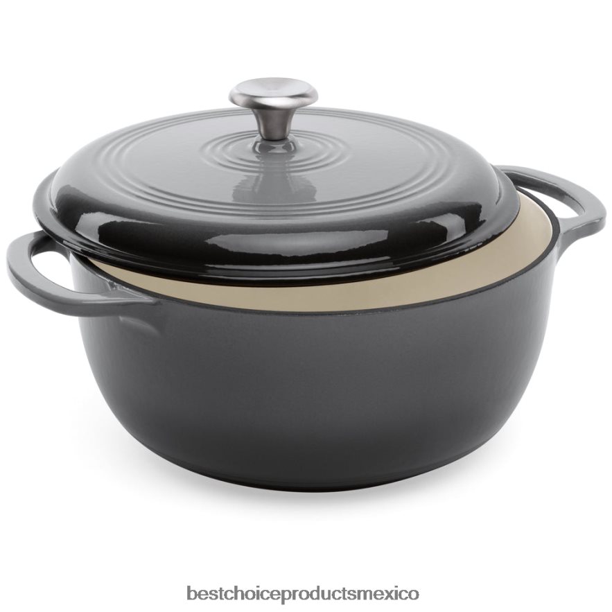 accesorio utensilios de cocina de horno holandés de hierro fundido con esmalte y mangos Best Choice Products gris X080FZ326