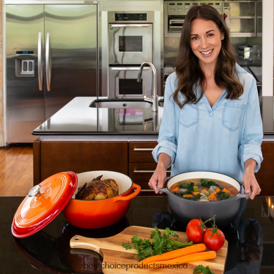 accesorio utensilios de cocina de horno holandés de hierro fundido con esmalte y mangos Best Choice Products gris X080FZ326