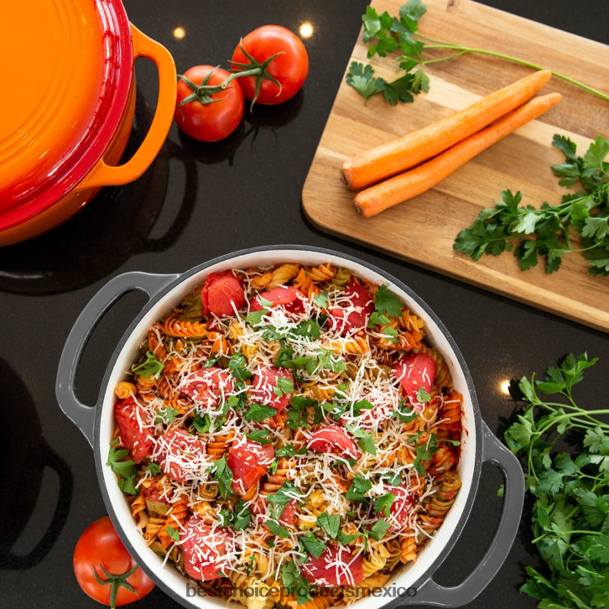 accesorio utensilios de cocina de horno holandés de hierro fundido con esmalte y mangos Best Choice Products gris X080FZ326