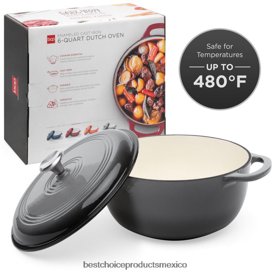 accesorio utensilios de cocina de horno holandés de hierro fundido con esmalte y mangos Best Choice Products gris X080FZ326