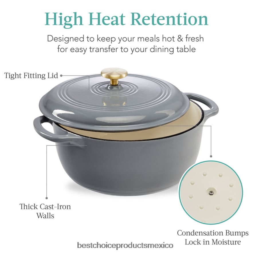 accesorio utensilios de cocina de horno holandés de hierro fundido con esmalte y mangos Best Choice Products gris grafito X080FZ327