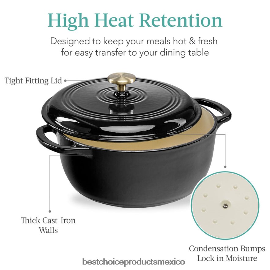 accesorio utensilios de cocina de horno holandés de hierro fundido con esmalte y mangos Best Choice Products regaliz negro X080FZ329