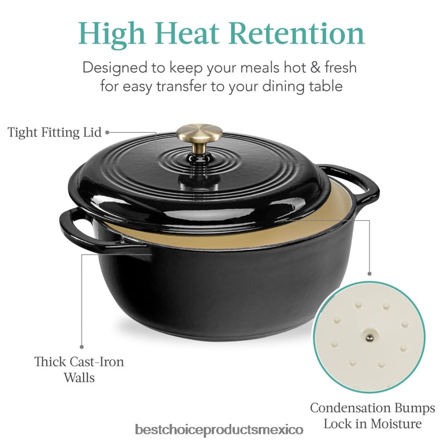 accesorio utensilios de cocina de horno holandés de hierro fundido con esmalte y mangos Best Choice Products regaliz negro X080FZ580