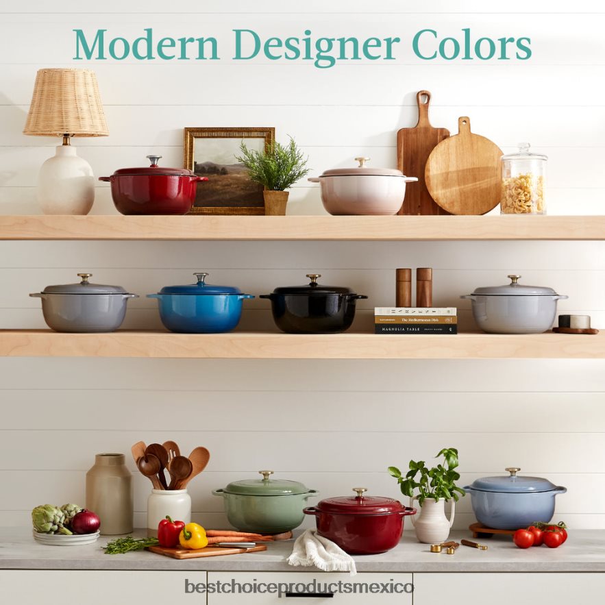 accesorio utensilios de cocina de horno holandés de hierro fundido con esmalte y mangos Best Choice Products rojo X080FZ325