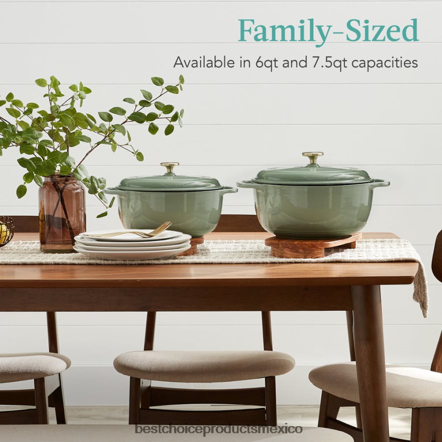 accesorio utensilios de cocina de horno holandés de hierro fundido con esmalte y mangos Best Choice Products verde salvia X080FZ328