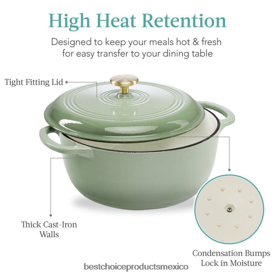 accesorio utensilios de cocina de horno holandés de hierro fundido con esmalte y mangos Best Choice Products verde salvia X080FZ328