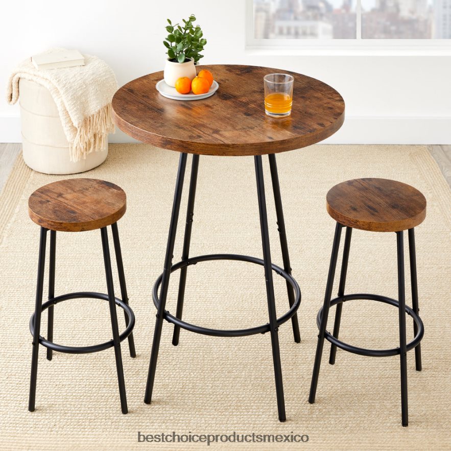 accesorio Juego de bistró de 3 piezas, moderno juego de comedor redondo con altura de mostrador y 2 taburetes Best Choice Products marrón medio X080FZ675