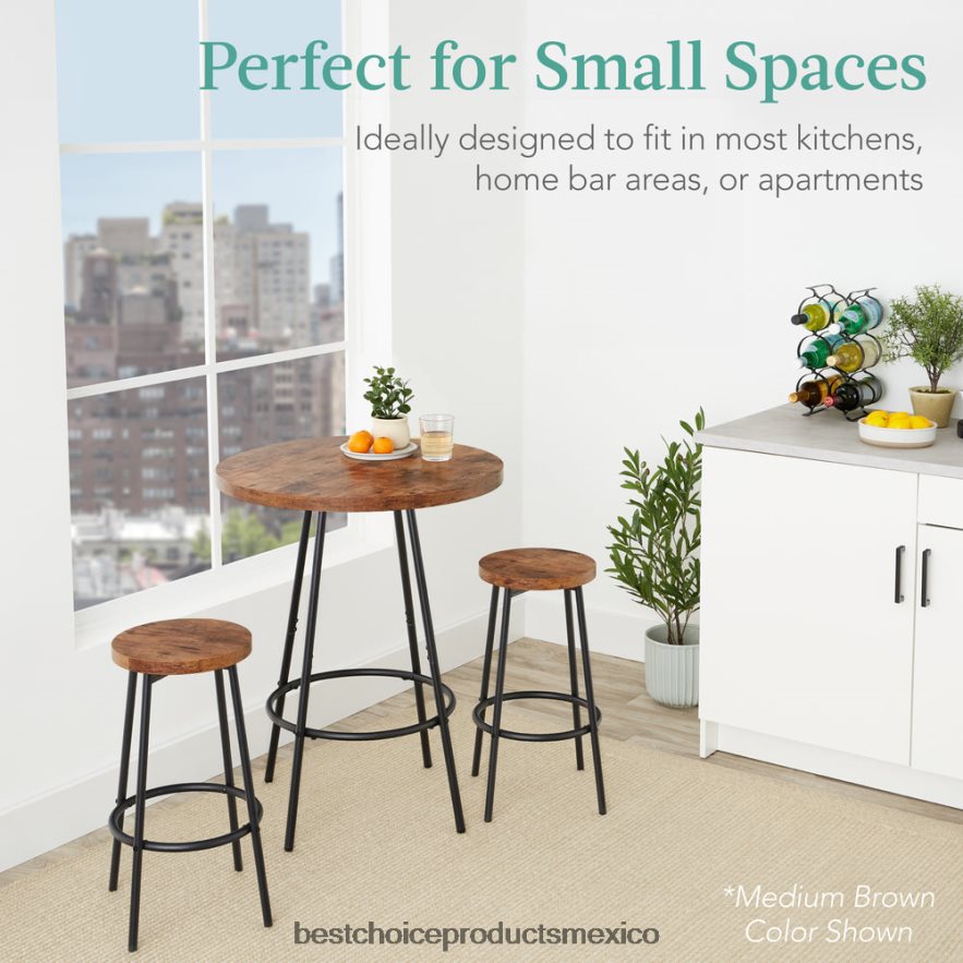 accesorio Juego de bistró de 3 piezas, moderno juego de comedor redondo con altura de mostrador y 2 taburetes Best Choice Products negro X080FZ677