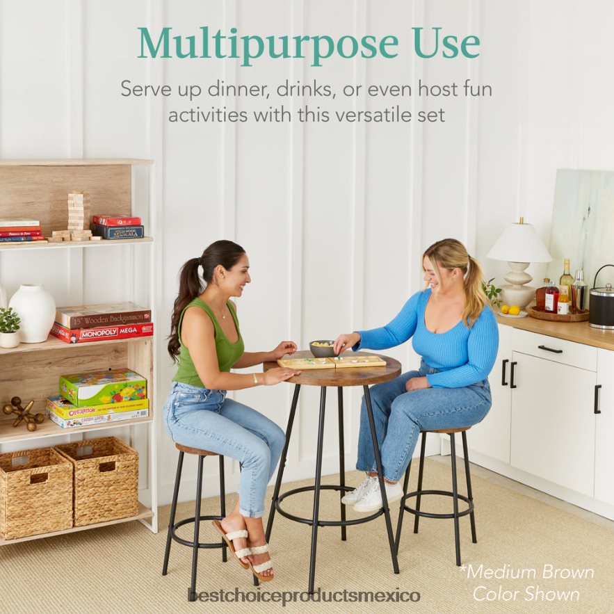 accesorio Juego de bistró de 3 piezas, moderno juego de comedor redondo con altura de mostrador y 2 taburetes Best Choice Products negro X080FZ677