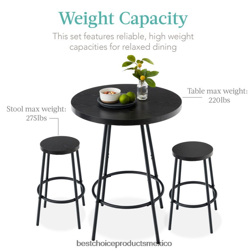 accesorio Juego de bistró de 3 piezas, moderno juego de comedor redondo con altura de mostrador y 2 taburetes Best Choice Products negro X080FZ677