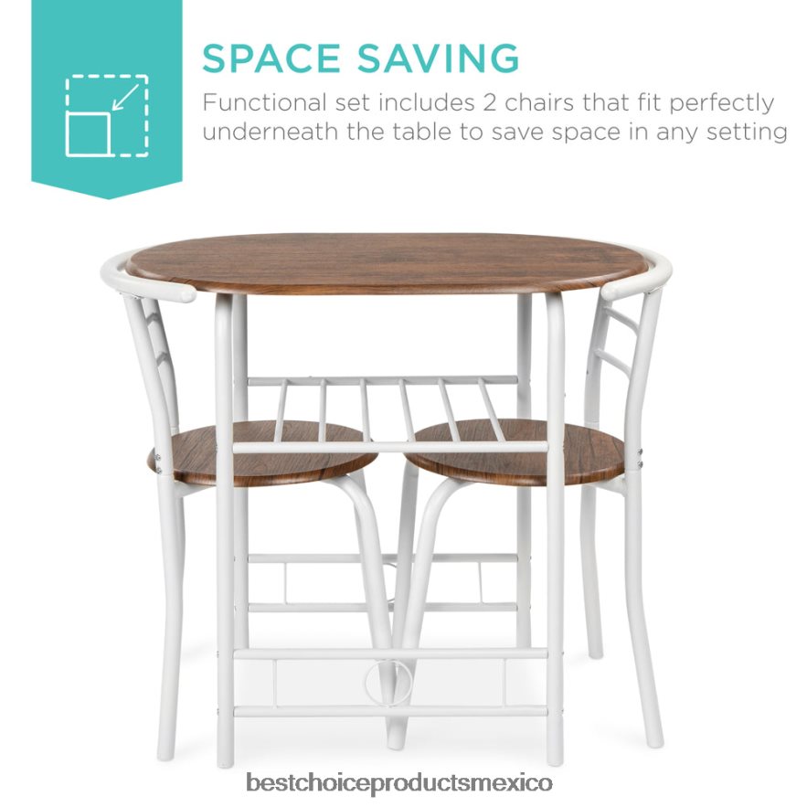 accesorio Juego de comedor de 3 piezas, mesa y sillas de madera con estante inferior de almacenamiento. Best Choice Products blanco/marrón X080FZ1259