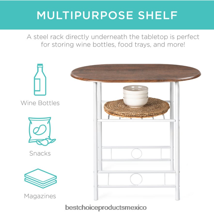 accesorio Juego de comedor de 3 piezas, mesa y sillas de madera con estante inferior de almacenamiento. Best Choice Products blanco/marrón X080FZ1259